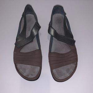 NAOT Pataki Sandal. Size 38 Pewter leather and tan suede.